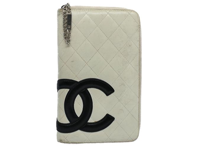 Cartera larga CHANEL Cambon Line Cuero Blanco CC Auth ep1750