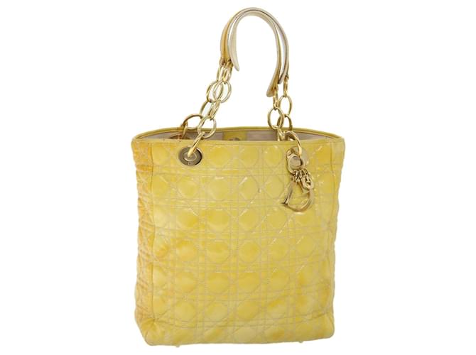 Christian Dior Lady Dior Canage Chain Tote Bag Pelle verniciata Giallo Autentico 54827  ref.1077382