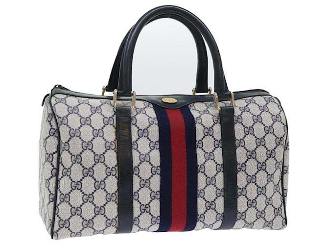GUCCI GG Canvas Sherry Line Boston Bag Red Navy gray 010 378 Auth bs8340 Grey Navy blue  ref.1077385