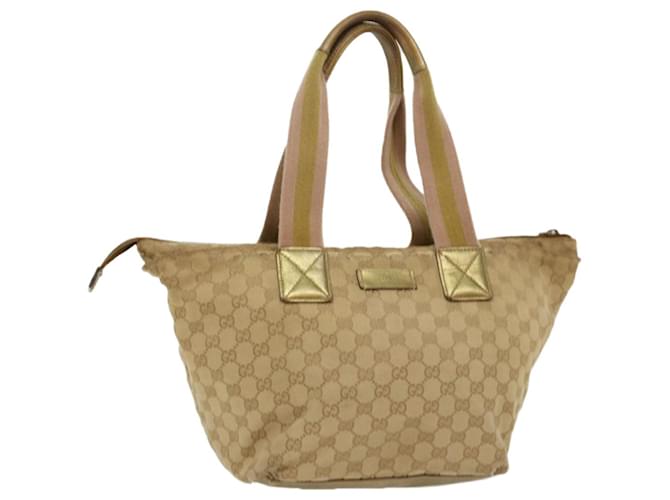 Sacola GUCCI GG Canvas Sherry Line Bege Rosa 131230 Auth ti1249  ref.1077388