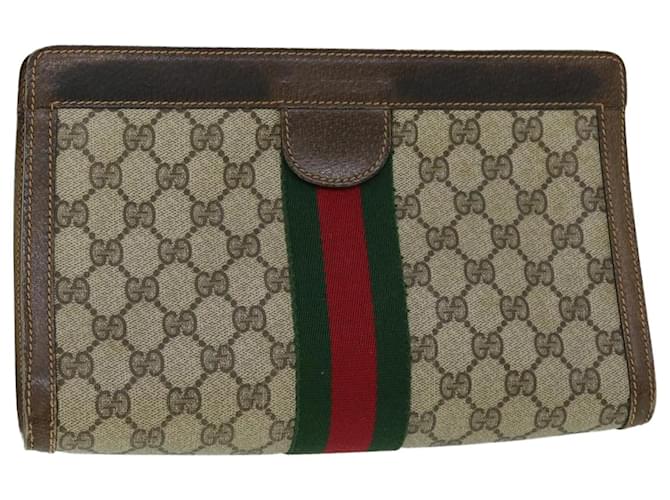 GUCCI GG Canvas Web Sherry Line Clutch Bag PVC Leather Beige Red Auth th4012  ref.1077429