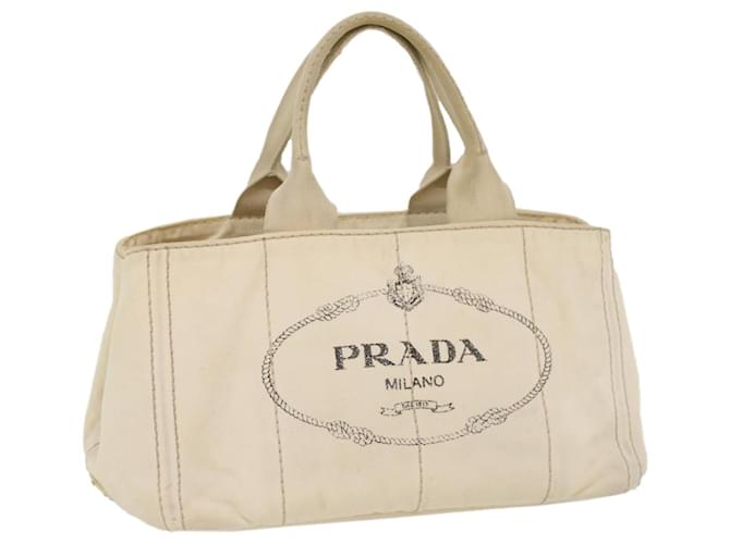 PRADA Canapa PM Hand Bag Canvas White Auth bs8348 Cloth  ref.1077434
