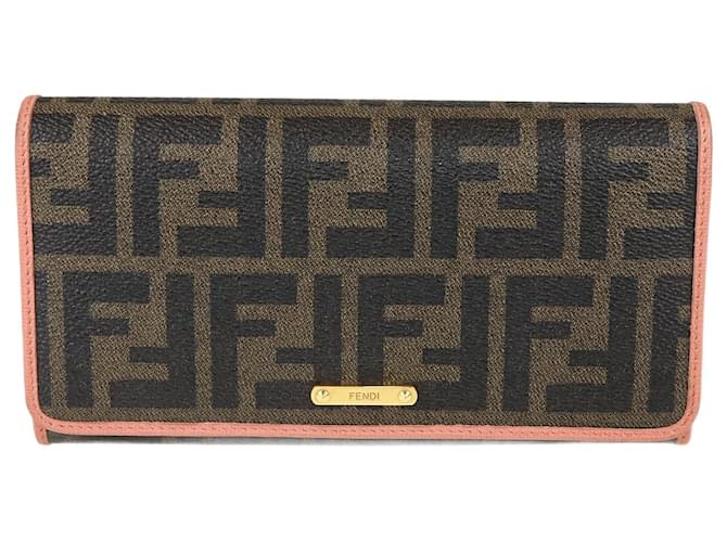Fendi brown/Pink Zucca Long Wallet Leather  ref.1077588