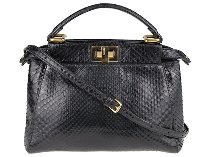 Fendi Black Python Mini Peekaboo Top Handle Bag Exotic leather  ref.1077593