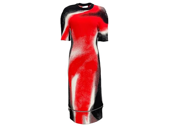Alexander McQueen Schwarz / rot / Weißes Spray-Paint-Jacquard-Kleid mit Reißverschluss am Saum Viskose  ref.1077604