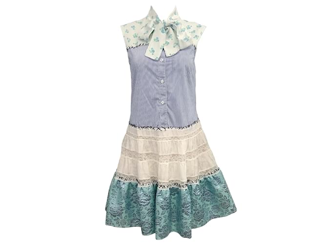 Moschino-Blau / Weißes gemischtes Fantasy-Kleid Baumwolle  ref.1077610