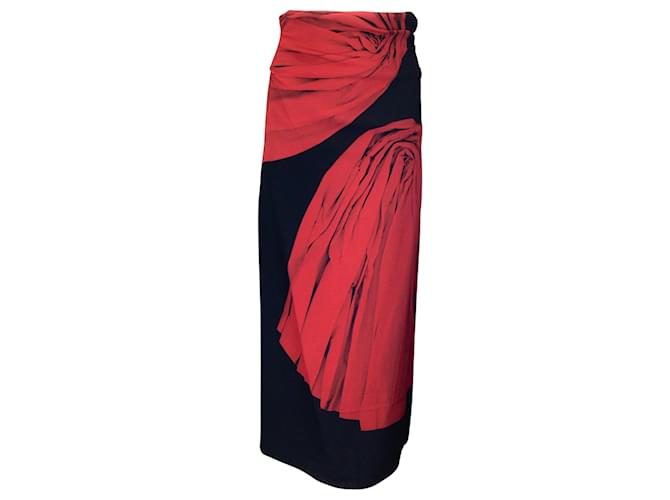 Dries van Noten Black / Red Printed Crepe Midi Skirt Viscose  ref.1077612