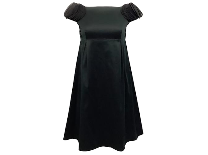 Vestido Valentino de algodão preto com mangas enfeitadas com pétalas  ref.1077617