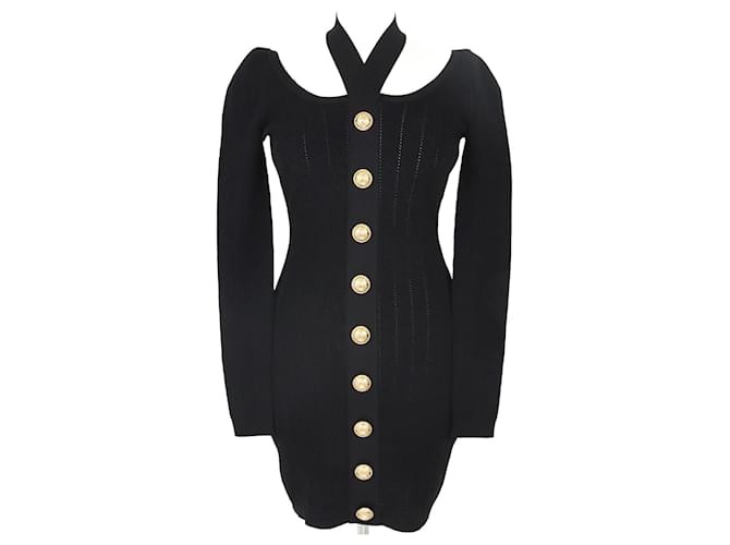 Balmain Black Backless Halterneck Knitted Dress Synthetic  ref.1077759