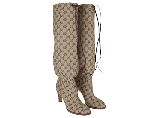 Gucci Beige/Brown GG Lisa Knee length Boots Cloth  ref.1077777