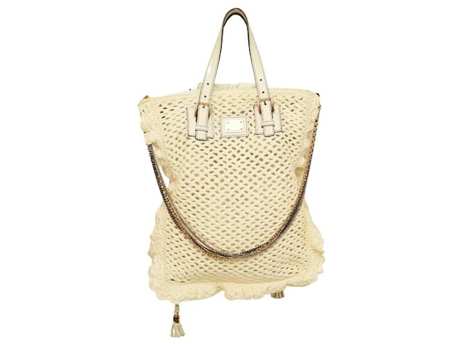 Dolce & Gabbana White crochet raffia and leather hobo bag with chains Cotton  ref.1078055