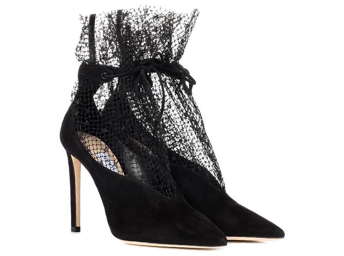 Jimmy Choo Leanne 100 Black Leather Ankle Boots 40.5