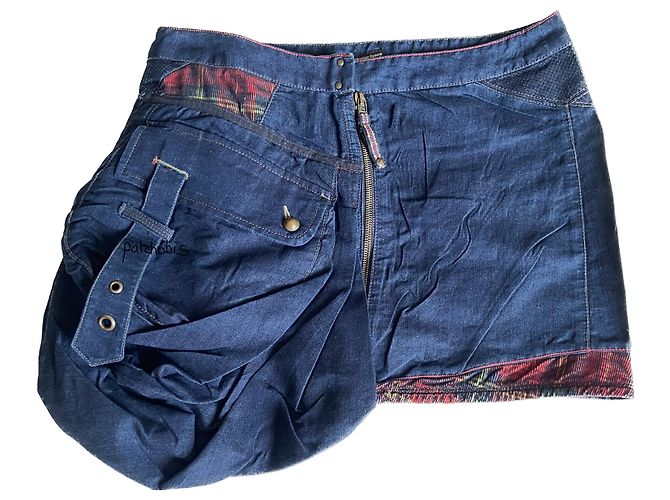 Marithé et François Girbaud Marithé e François Girbaud Saia azul escocesa Jean Cargo com bolso