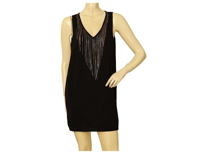 Patrizia Pepe Black Cotton Knit w. Chains Sleeveless Mini Length Dress Size 2  ref.1078075