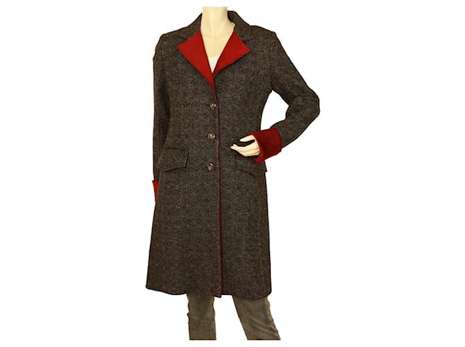 Autre Marque Toy G Femme's Gris w. Taille du manteau à col à motif géométrique en laine à bordure rouge 42  ref.1078080