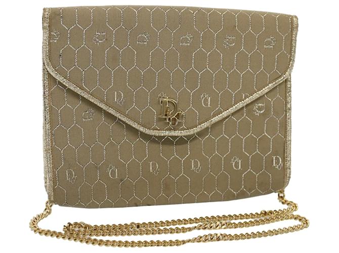 Christian Dior Honeycomb Canvas Chain Shoulder Bag Beige Auth ti1244  ref.1078138