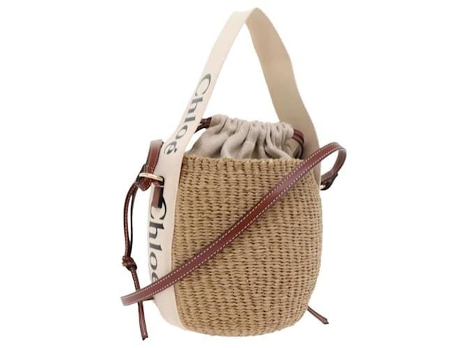 Chloé Chloe Small Woody Basket Shoulder Bag Straw Beige Auth am5021  ref.1078151