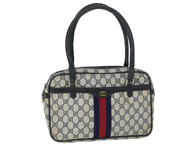 GUCCI GG Canvas Sherry Line Hand Bag PVC Leather Navy Red Auth 54884 Navy blue  ref.1078201
