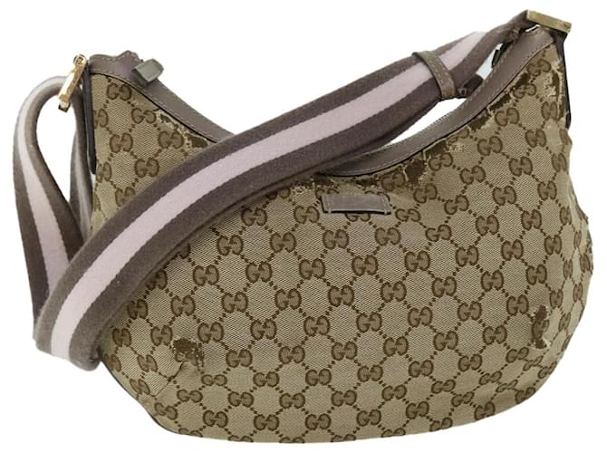 GUCCI GG Canvas Sherry Line Shoulder Bag Beige Gray pink 181092 Auth ti1245 Grey  ref.1078214
