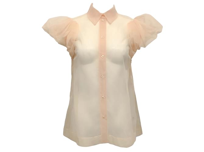 Simone Rocha Nude Sheer Blouse with Puff Sleeves Beige Polyester  ref.1078313