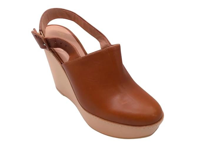 Robert Clergerie Chaussures compensées à plateforme en cuir marron à bride arrière  ref.1078317