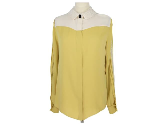 Valentino amarillo/Camisa crema con detalle de encaje y plisada Algodón  ref.1078330