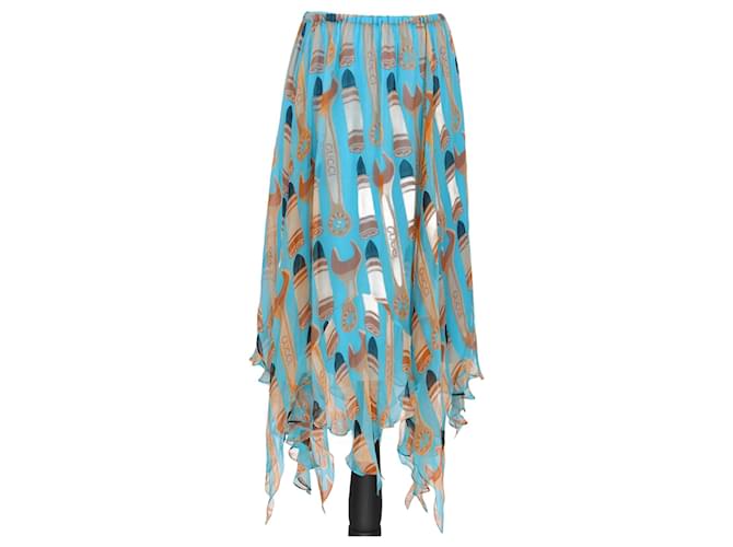 Gucci Blue Lipstick & Tool Print Skirt Silk  ref.1078335