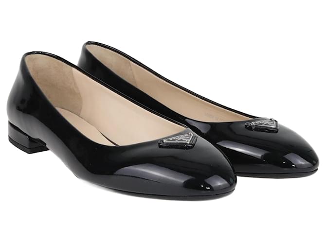 Prada Black Ballerinas Patent Loafers Leather  ref.1078383