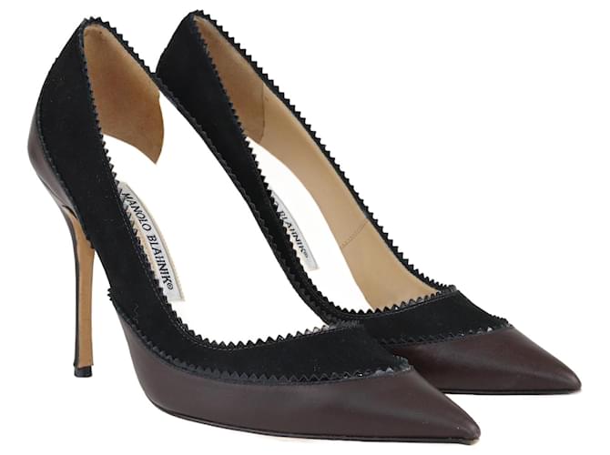 Manolo Blahnik De color negro/Zapatos de tacón marrones con punta en punta Cuero  ref.1078392