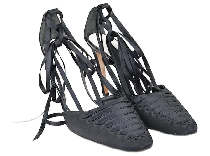 Saint Laurent Black Ankle Wrap Sandals Cloth  ref.1078396
