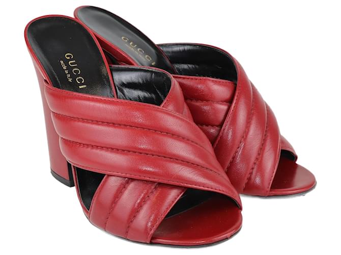 Gucci Rote Crossover-Slide-Sandalen Leder  ref.1078398