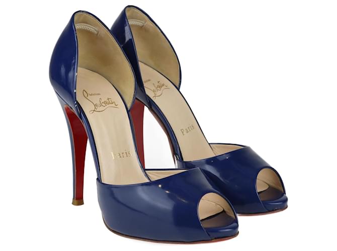 Christian Louboutin Zapatos de tacón Madame Claude D'orsay de charol azul Cuero  ref.1078414