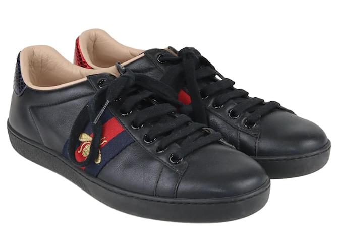 Marmont Gucci Schwarze Ace-Low-Top-Sneaker Leder  ref.1078419