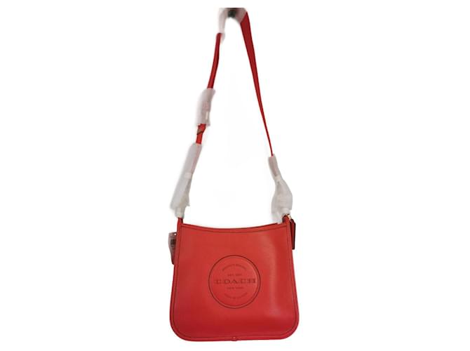 Coach Handbags Red Gold hardware Leather Metal Cloth  ref.1078484