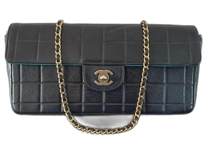 Chanel East West chocolate bar handbag Navy blue Leather  ref.1078487