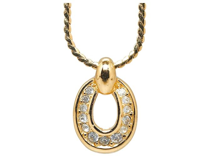 Dior Gold Rhinestone Pendant Necklace Golden Metal Gold-plated  ref.1078561