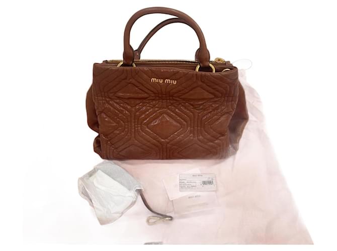 Miu Miu Vitello Shine Trapu Cuir Marron  ref.1078570