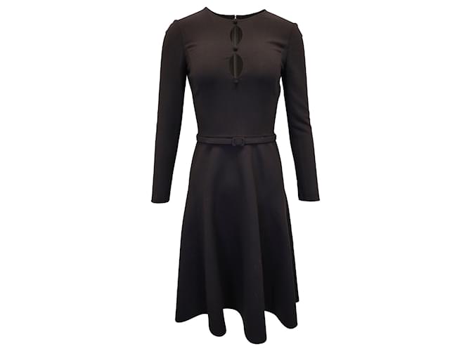 Oscar de la Renta Fit-and-Flare Long Sleeve Dress in Black Wool  ref.1078595