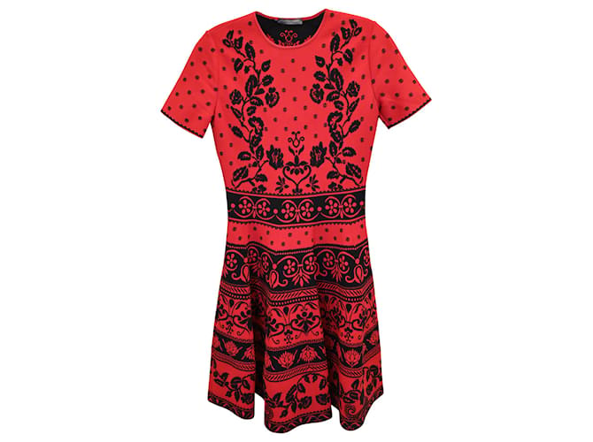 Alexander McQueen Floral Jacquard Knit Dress in Red Viscose Cellulose fibre  ref.1078602