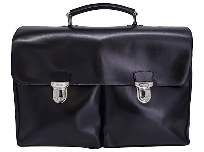 Prada Large Vitello Briefcase in Black Leather  ref.1078605
