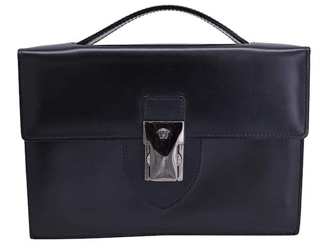 Versace Clutch with Medusa-Head and Combination Lock in Black Leather   ref.1078614