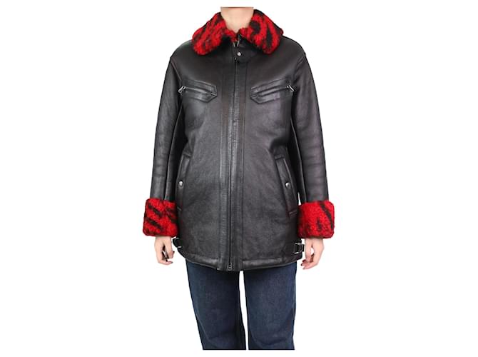 Alexander Mcqueen Black leather shearling jacket - size UK 8  ref.1078623