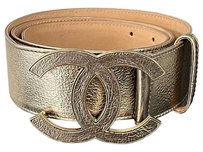 Chanel 08P Metallic Light Gold calf leather Wide Belt w CC Buckle Size 90/36 Golden Gold hardware  ref.1078643