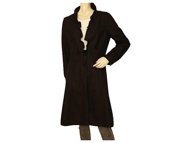Miu Miu Black Woolen V Frilled Neckline Knee Length Coat size 44  ref.1078654