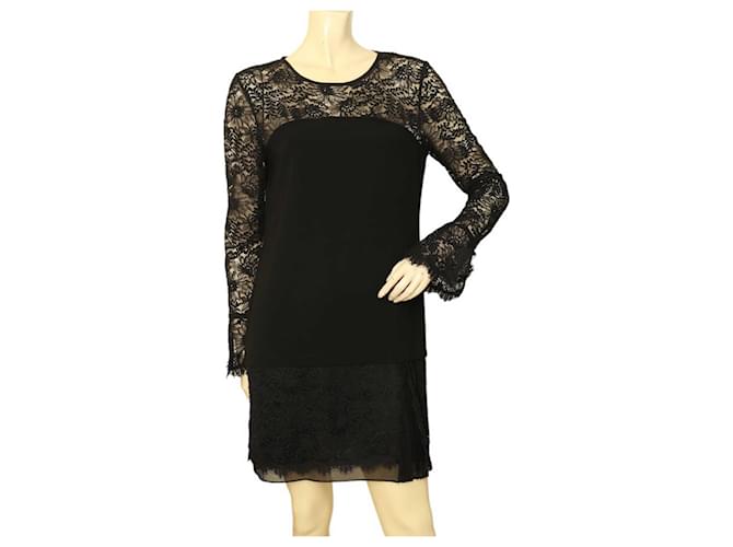 DVF Diane Von Furstenberg Lavana Black Lace Long Sleeve Mini Dress size 4  ref.1078655