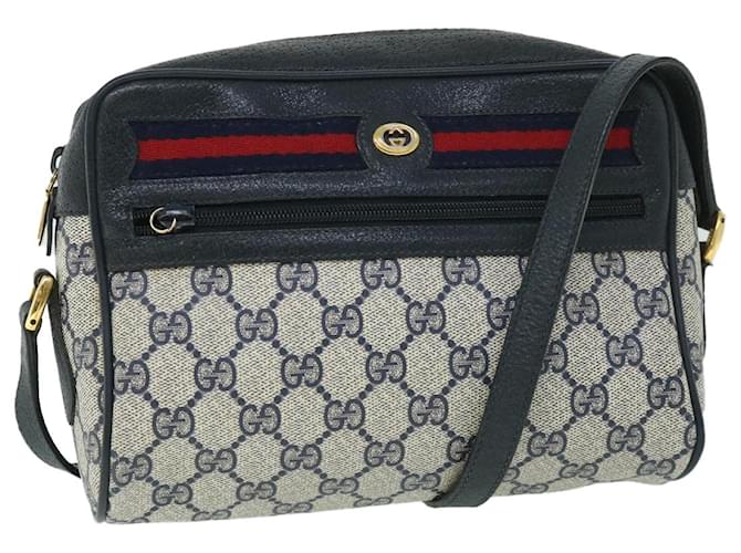 GUCCI GG Canvas Sherry Line Shoulder Bag Gray Red Navy 119.02.087 auth 54792 Grey Navy blue  ref.1078671
