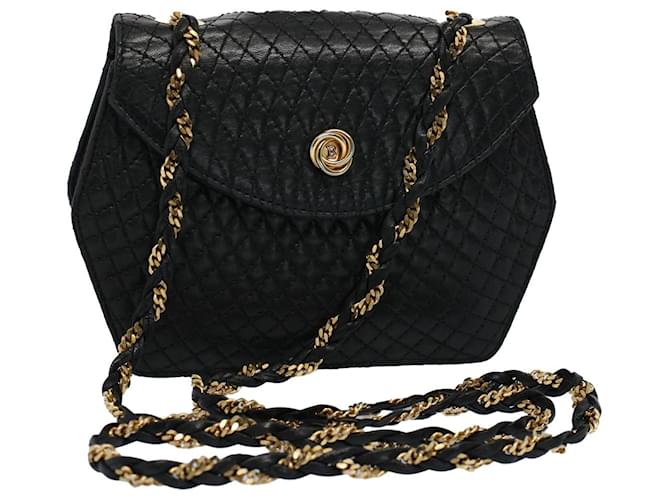 BALLY Quilted Chain Shoulder Bag Leather Black Auth ep1780  ref.1078679
