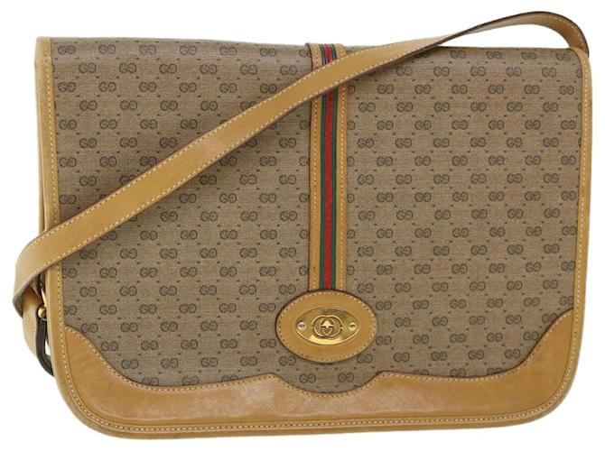 GUCCI Micro GG Canvas Web Sherry Line Shoulder Bag Beige Auth th4016  ref.1078682