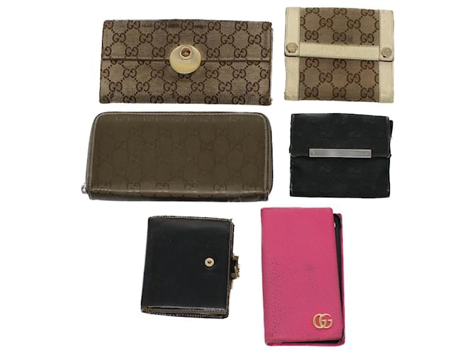 GUCCI GG Canvas Wallet Leather Canvas 6Set Beige Black Red Auth bs8514 Cloth  ref.1078698