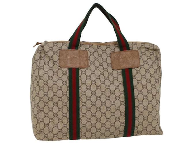 GUCCI GG Plus Canvas Web Sherry Line Hand Bag Beige Red Green Auth th3991  ref.1078701